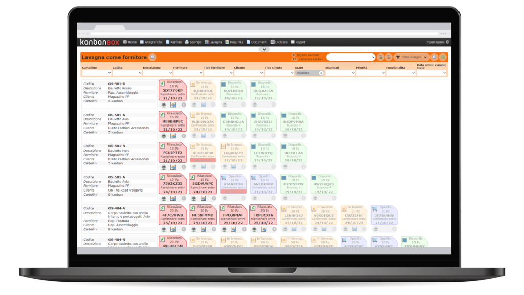 utilizzo del software kanbanbox, sistema di consegna e rifornimento di raccorderia inox, componenti per l'automazione e gestione dei fluidi per fornitura industriale